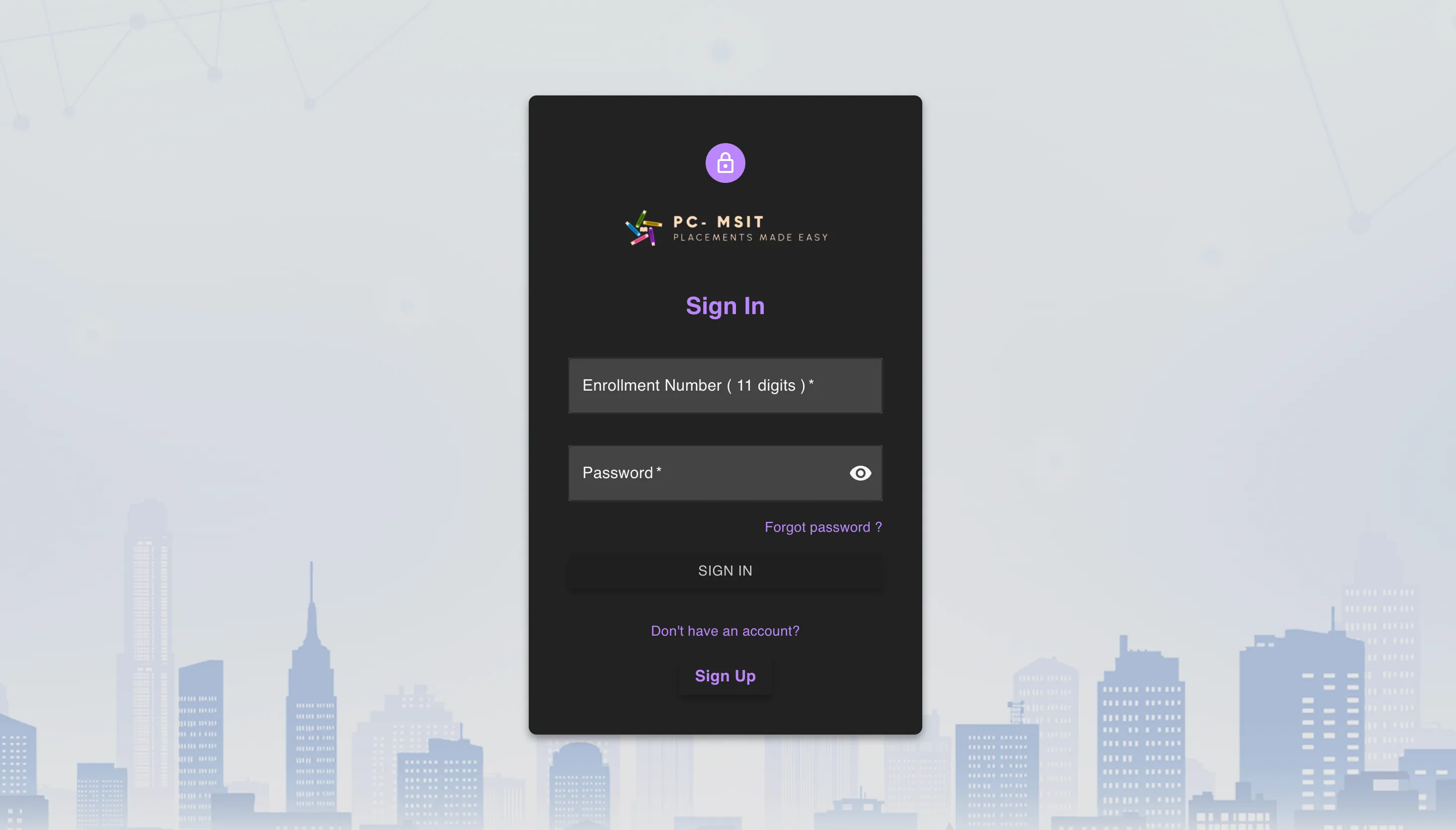 PC-MSIT Placement Portal screenshot